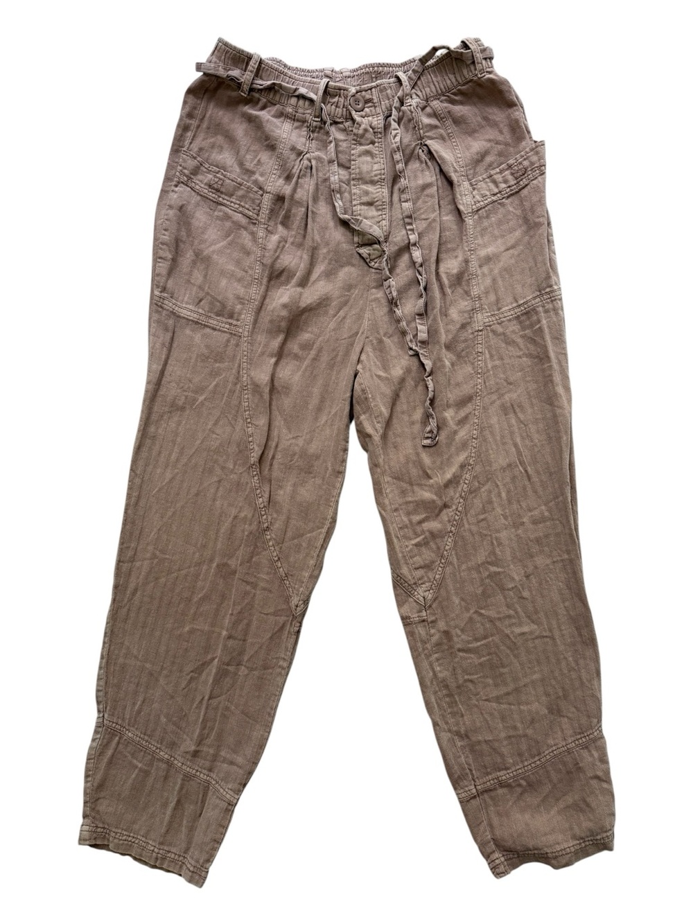 Free People Linen Blend Button Fly Paperbag Pants Brown Medium